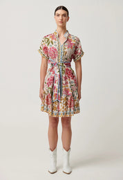 Shop Clementine Linen Viscose Shirt Dress in Azalea Fields - OnceWas