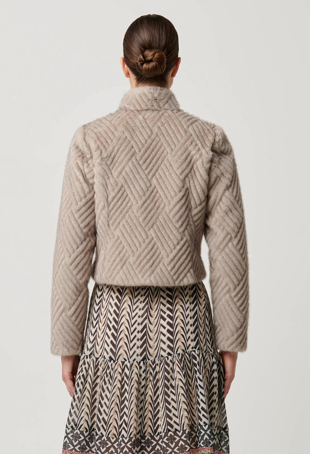 Shop Clover Faux Fur Cropped Jacket in Oat - OnceWas