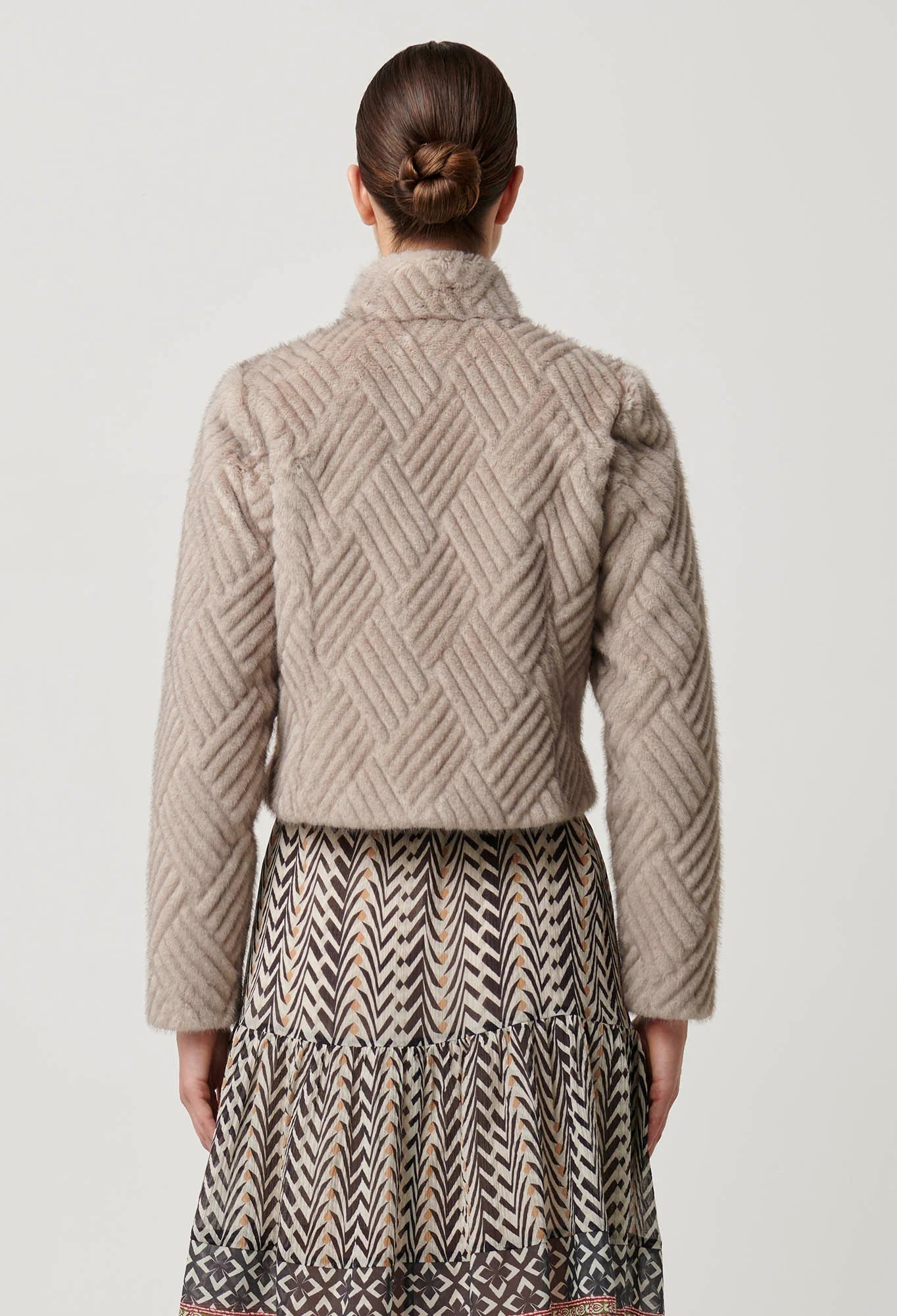 Shop Clover Faux Fur Cropped Jacket in Oat - OnceWas