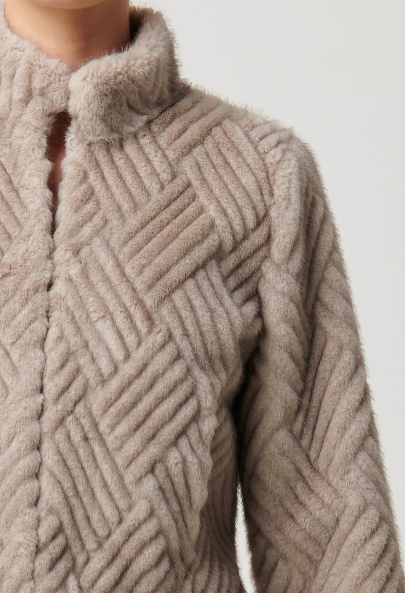 Shop Clover Faux Fur Cropped Jacket in Oat - OnceWas