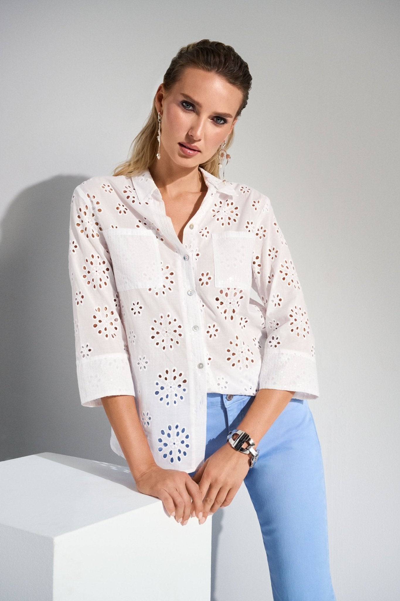 Shop Cotton Embroidered Eyelet Boxy Blouse - Joseph Ribkoff