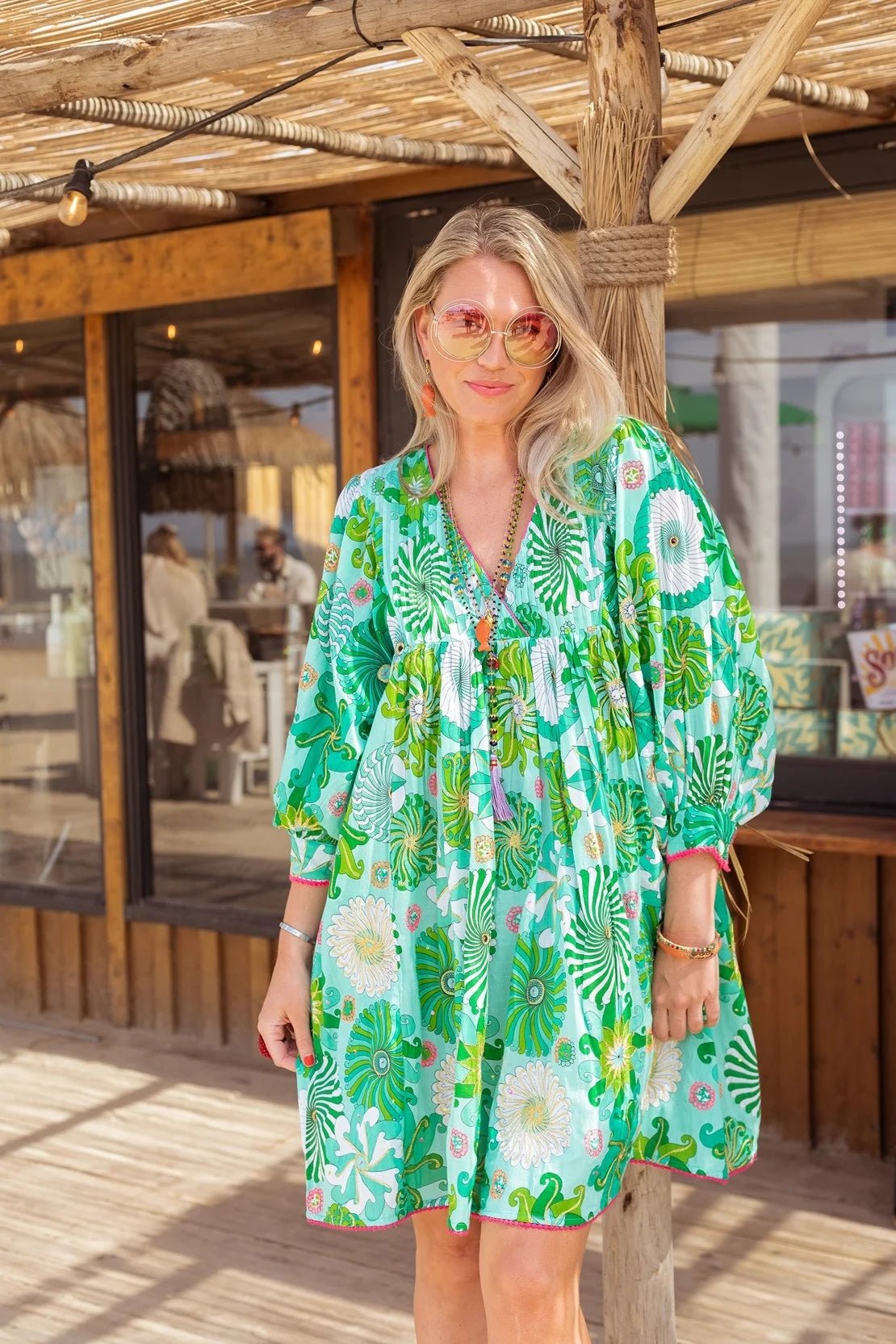 Shop Cotton Shift Dress | Green Multi Floral Print - Place du Soleil