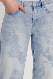 Shop Cropped Jeans with Floral Pattern | Mid Denim - Monari