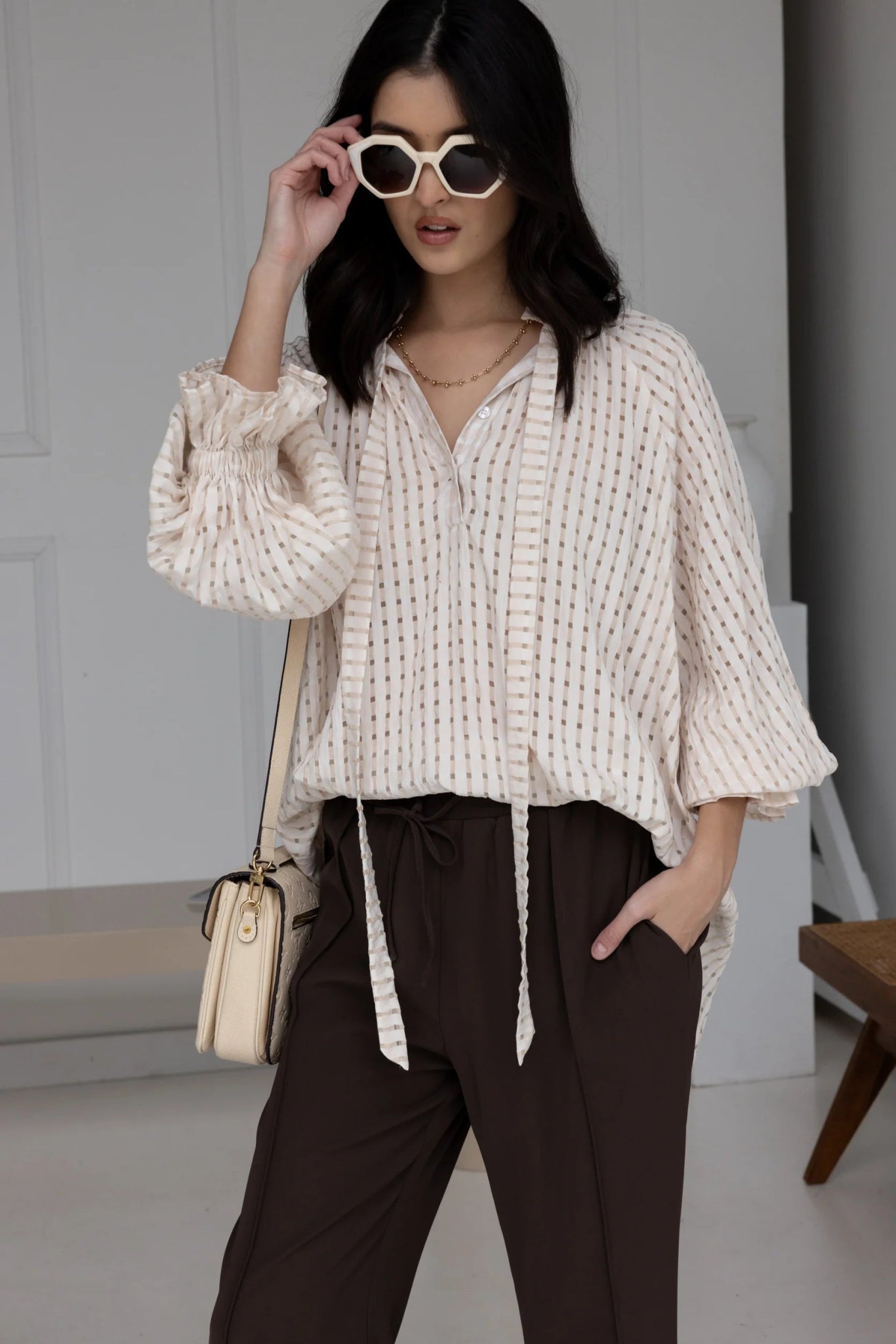 Shop Danill Chequer Blouse | Beige - Alexandra Australia