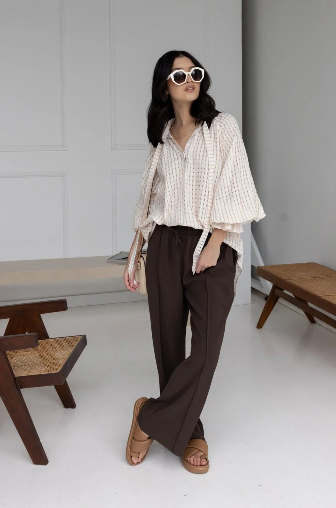 Shop Danill Chequer Blouse | Beige - Alexandra Australia