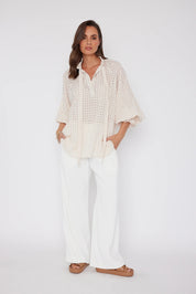 Shop Danill Chequer Blouse | Beige - Alexandra Australia