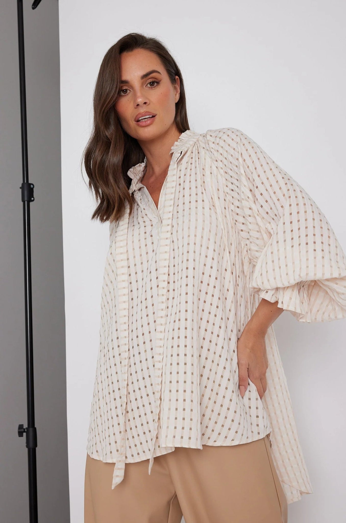 Shop Danill Chequer Blouse | Beige - Alexandra Australia