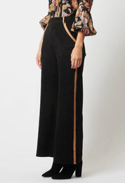 Shop Danxia Faux Suede Contrast Trim Wide Leg Pant | Black - ONCEWAS