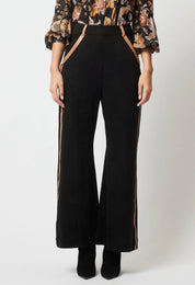 Shop Danxia Faux Suede Contrast Trim Wide Leg Pant | Black - ONCEWAS