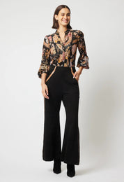 Shop Danxia Faux Suede Contrast Trim Wide Leg Pant | Black - ONCEWAS