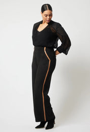 Shop Danxia Faux Suede Contrast Trim Wide Leg Pant | Black - ONCEWAS