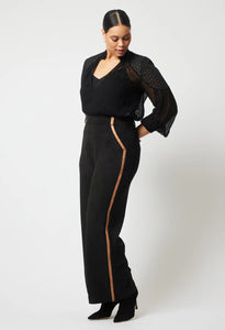 Shop Danxia Faux Suede Contrast Trim Wide Leg Pant | Black - ONCEWAS