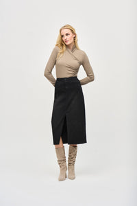 Shop Denim Front Slit Midi Skirt Style 243963 | Black - Joseph Ribkoff