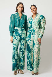 Shop Dynasty Linen Viscose Wide Leg Pant │ Jade Floral - ONCEWAS