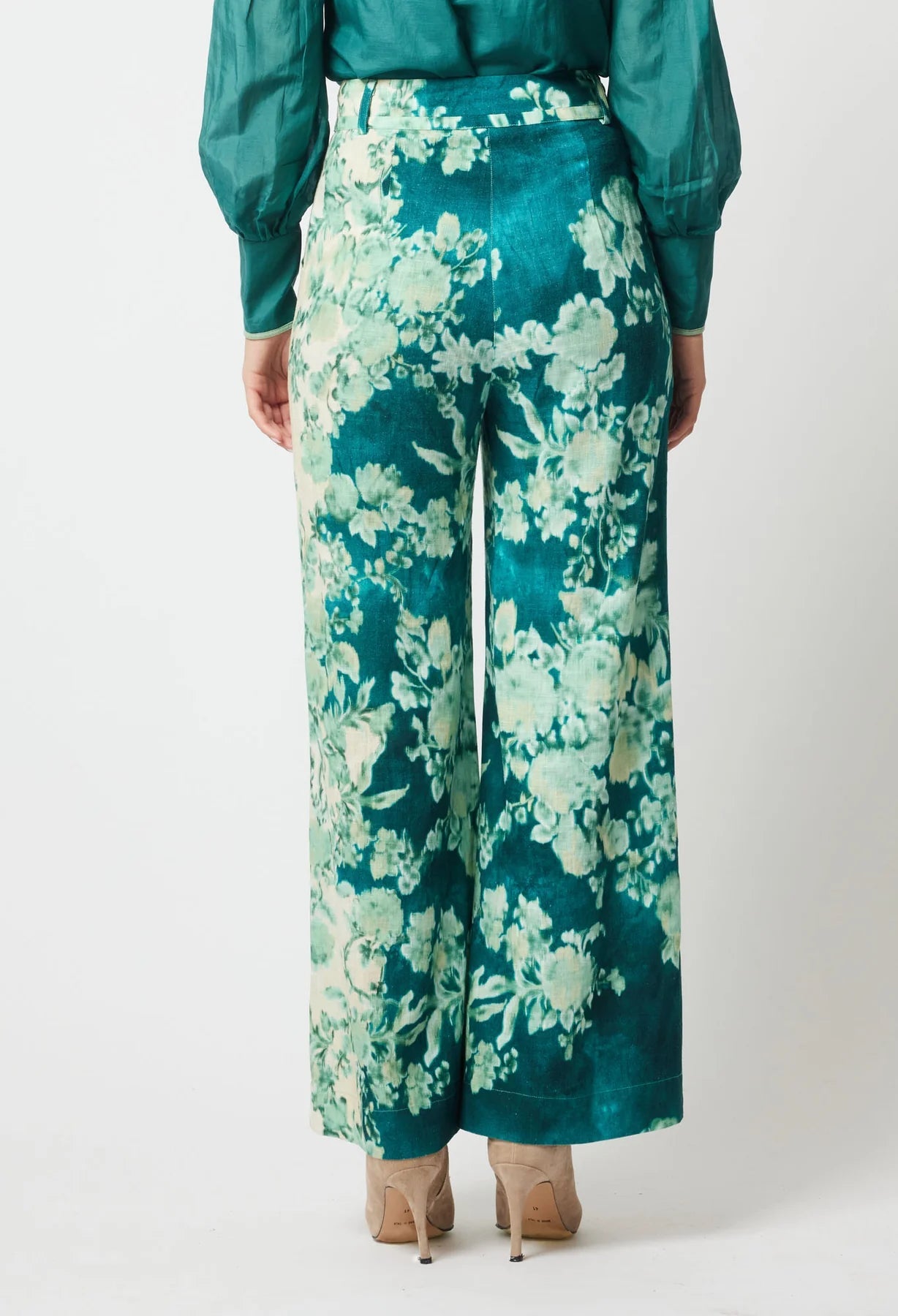 Shop Dynasty Linen Viscose Wide Leg Pant │ Jade Floral - ONCEWAS