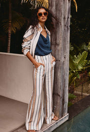 Shop Dynasty Wide Leg Pant | Cayman Stripe - ONCEWAS