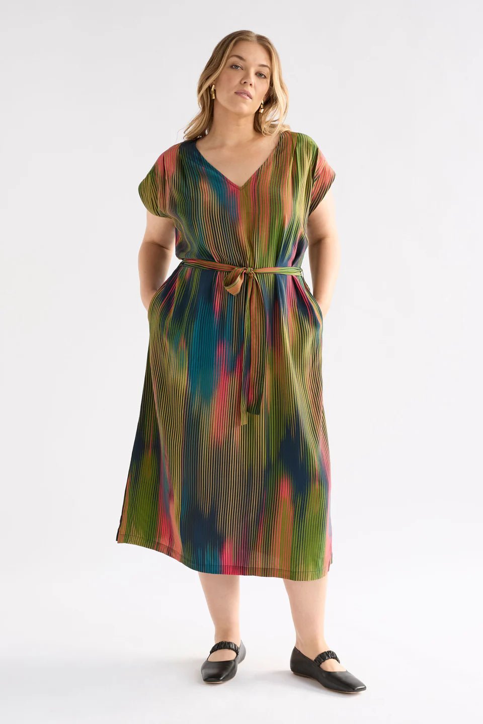 Elk The Label Kirra Midi Dress, Arran Stripe Print, V-Neck