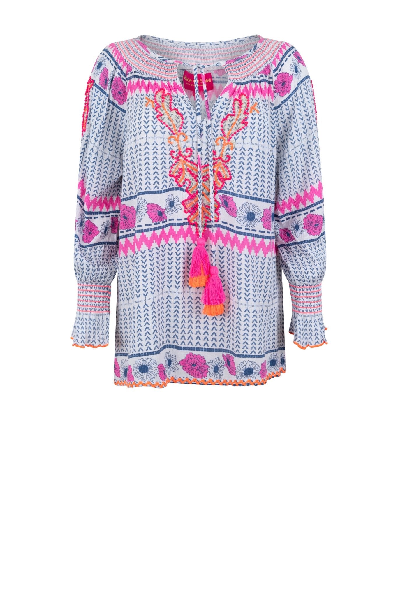 Shop Embroidered Blouse | White/Blue Multi - Place du Soleil