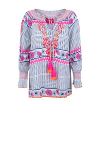 Shop Embroidered Blouse | White/Blue Multi - Place du Soleil