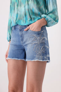 Shop Embroidered Denim Shorts - Monari