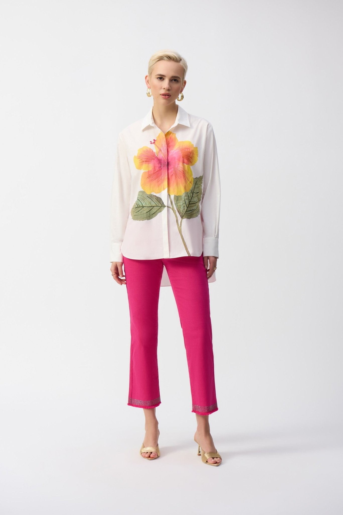 Shop Embroidered Flower Cotton Shirt Style 251938 | Vanilla White/Multi - Joseph Ribkoff