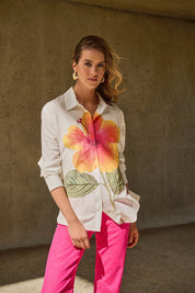 Shop Embroidered Flower Cotton Shirt Style 251938 | Vanilla White/Multi - Joseph Ribkoff