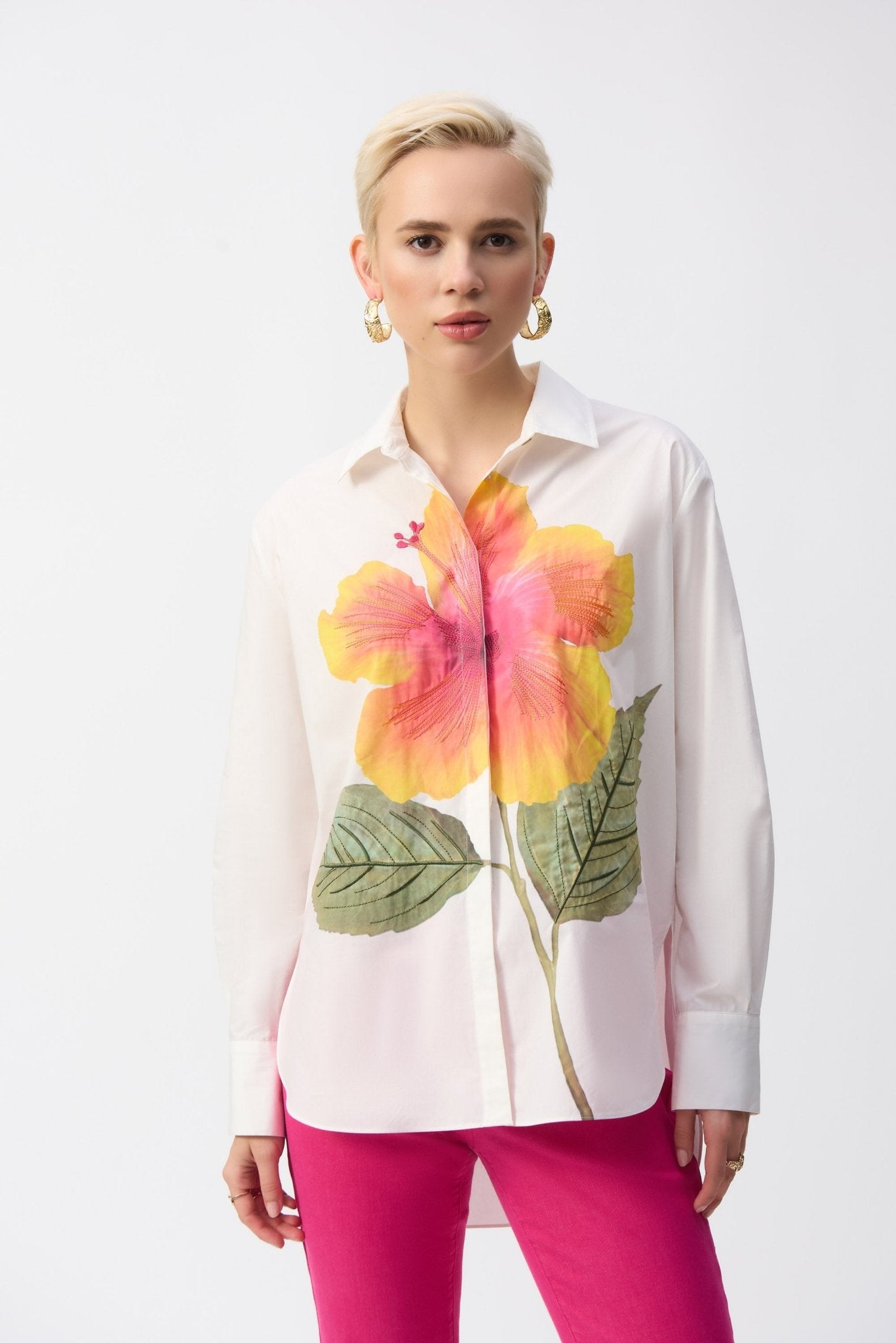 Shop Embroidered Flower Cotton Shirt Style 251938 | Vanilla White/Multi - Joseph Ribkoff