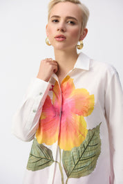 Shop Embroidered Flower Cotton Shirt Style 251938 | Vanilla White/Multi - Joseph Ribkoff