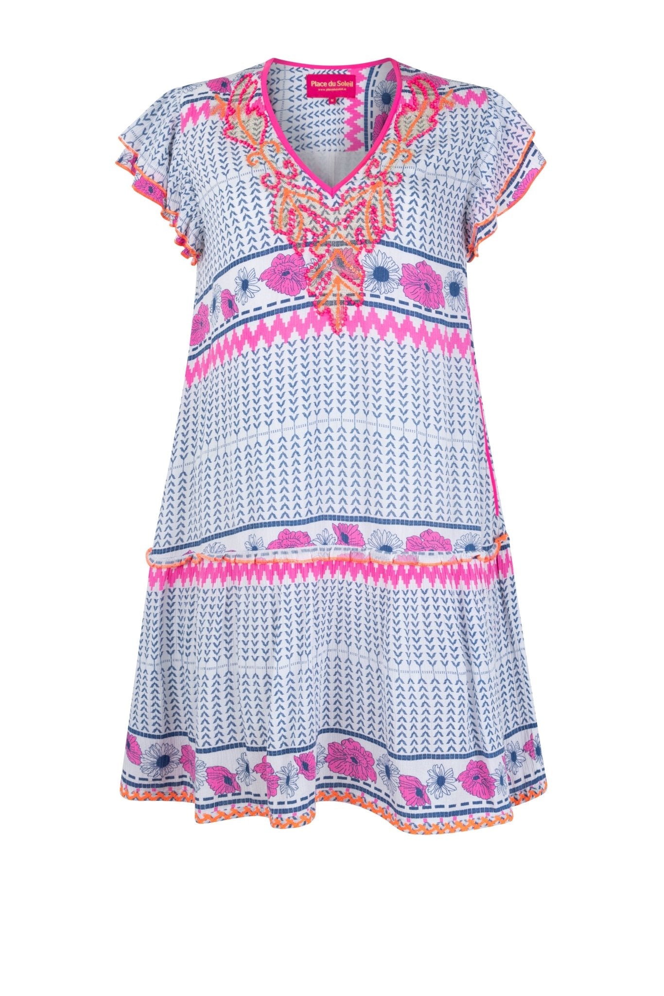 Shop Embroidered Shift Dress | White/Blue Multi - Place du Soleil