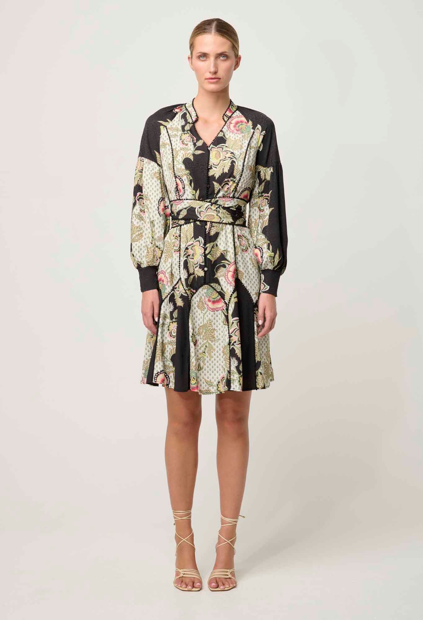 Shop Emersyn Linen Viscose Dress in Mariposa Nero - OnceWas