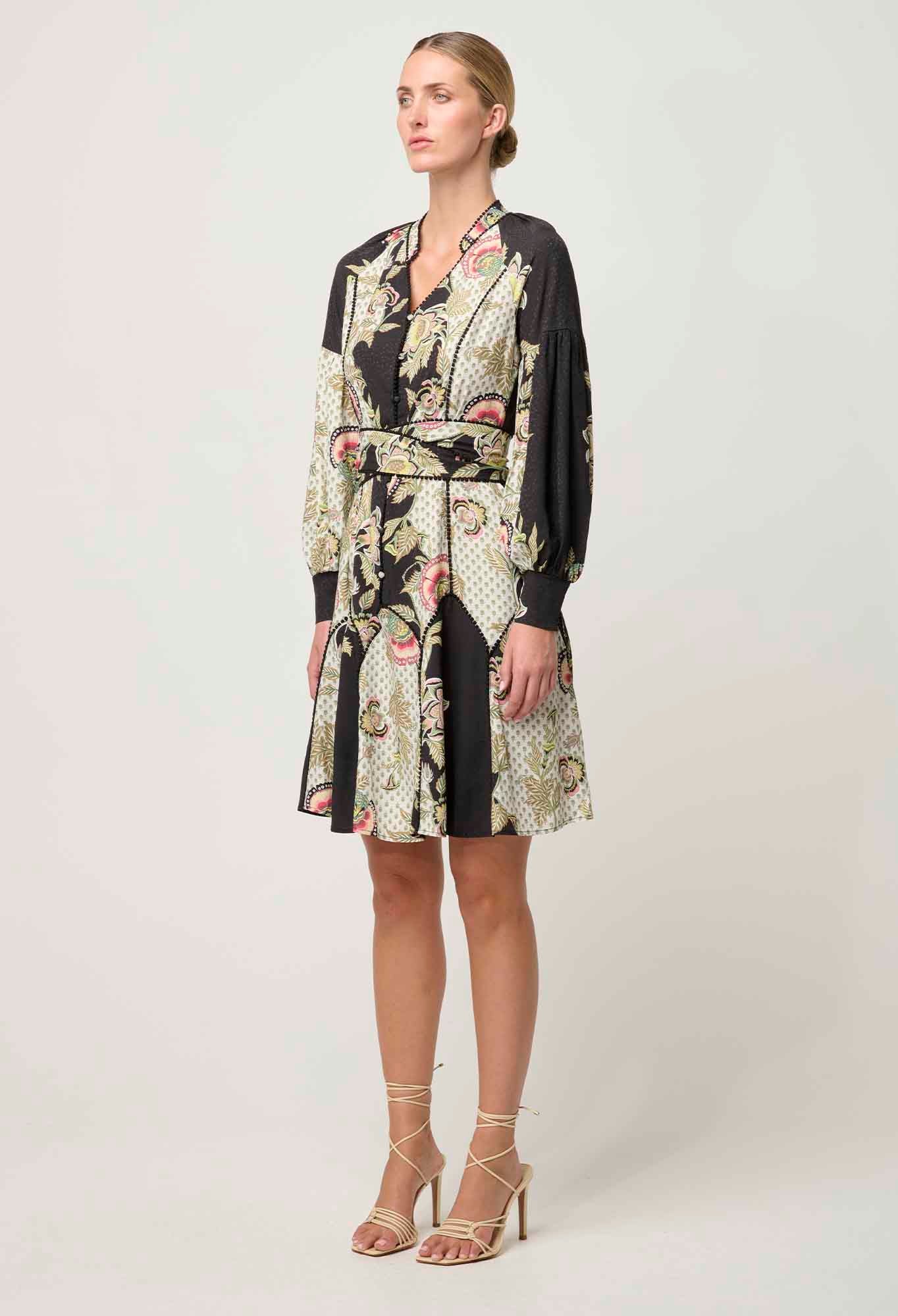 Shop Emersyn Linen Viscose Dress in Mariposa Nero - OnceWas