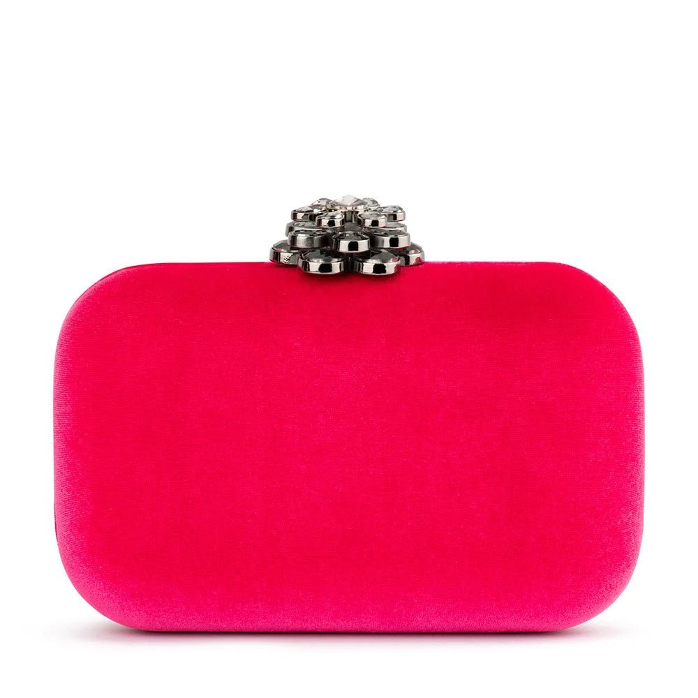 Shop Emilia Velvet Clutch Bag | Fuchsia - Olga Berg