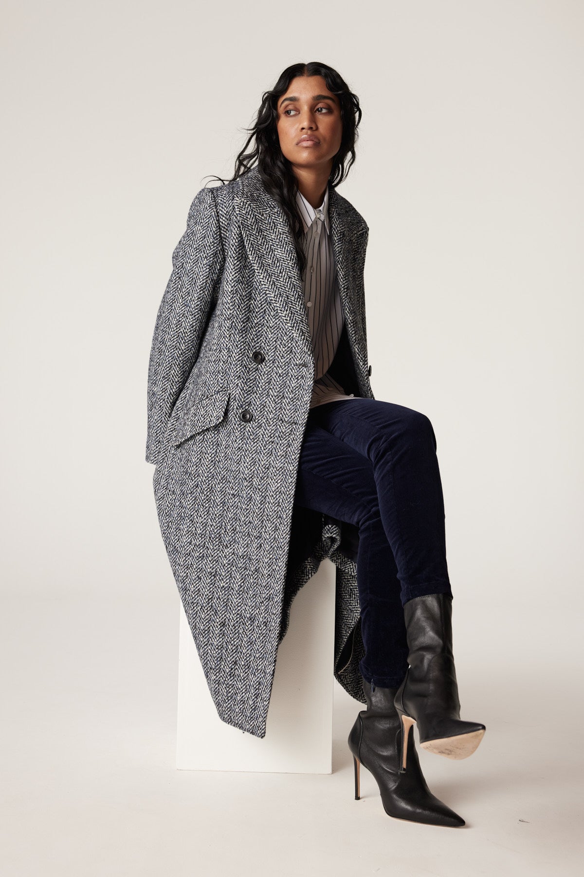 Shop Emma Herringbone Coat | Blue Herringbone - Cable Melbourne