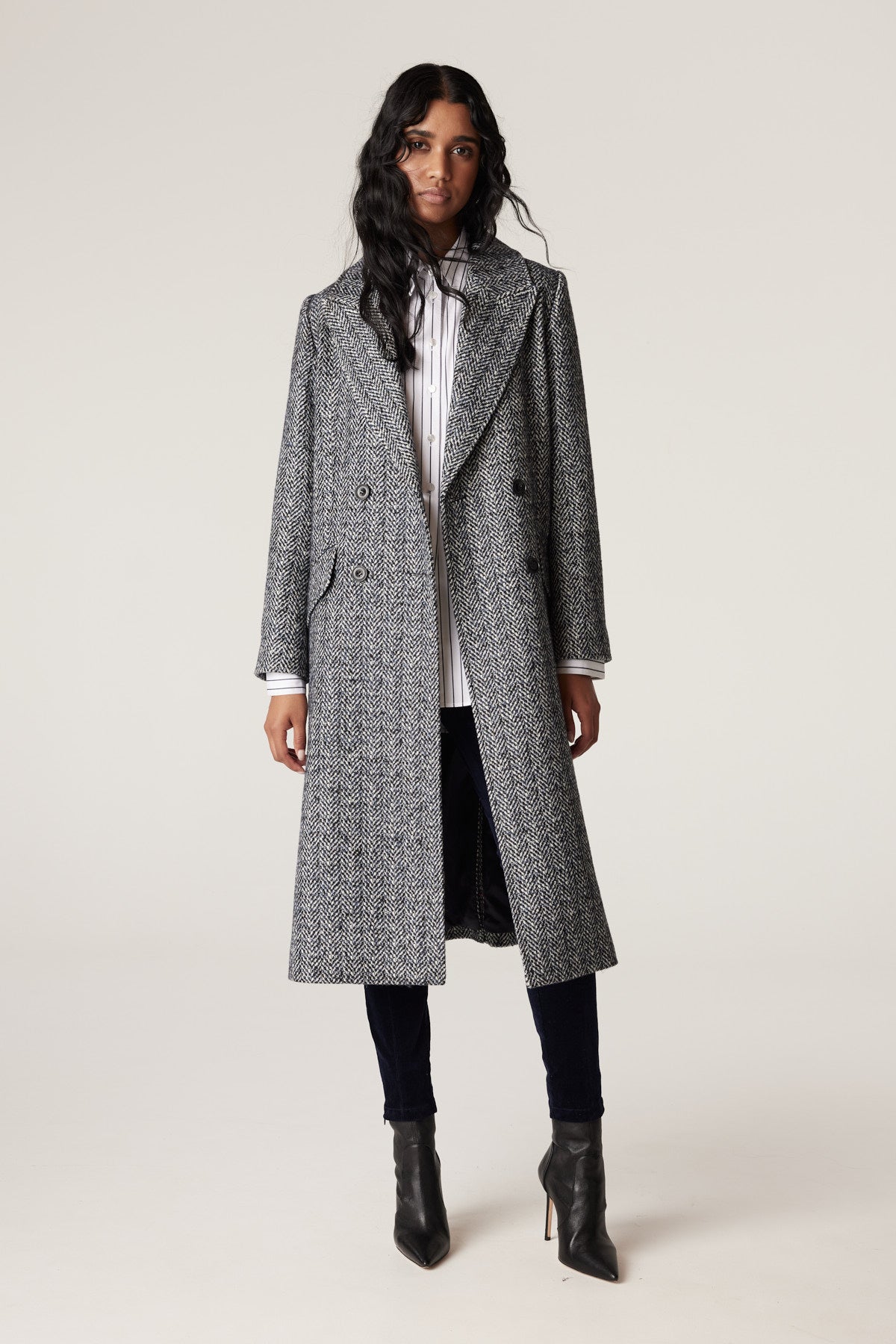 Shop Emma Herringbone Coat | Blue Herringbone - Cable Melbourne