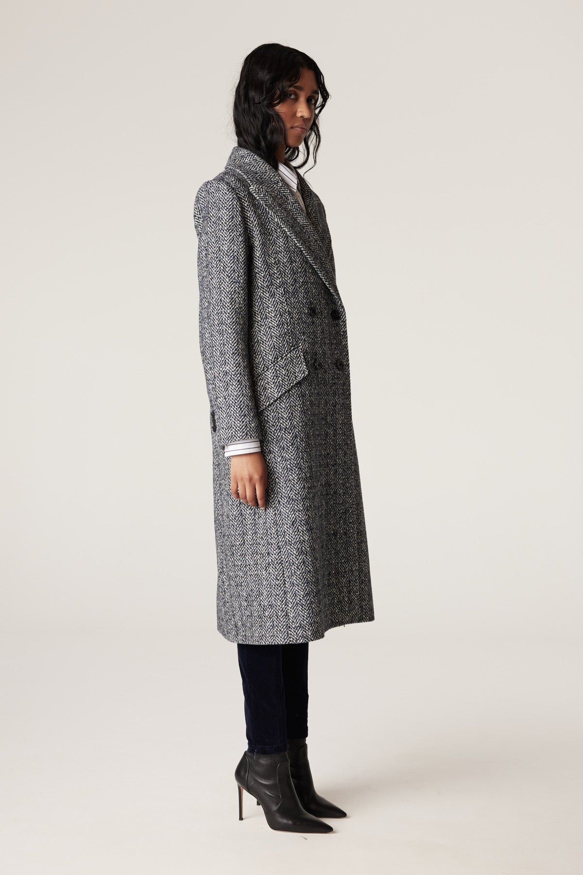 Shop Emma Herringbone Coat | Blue Herringbone - Cable Melbourne