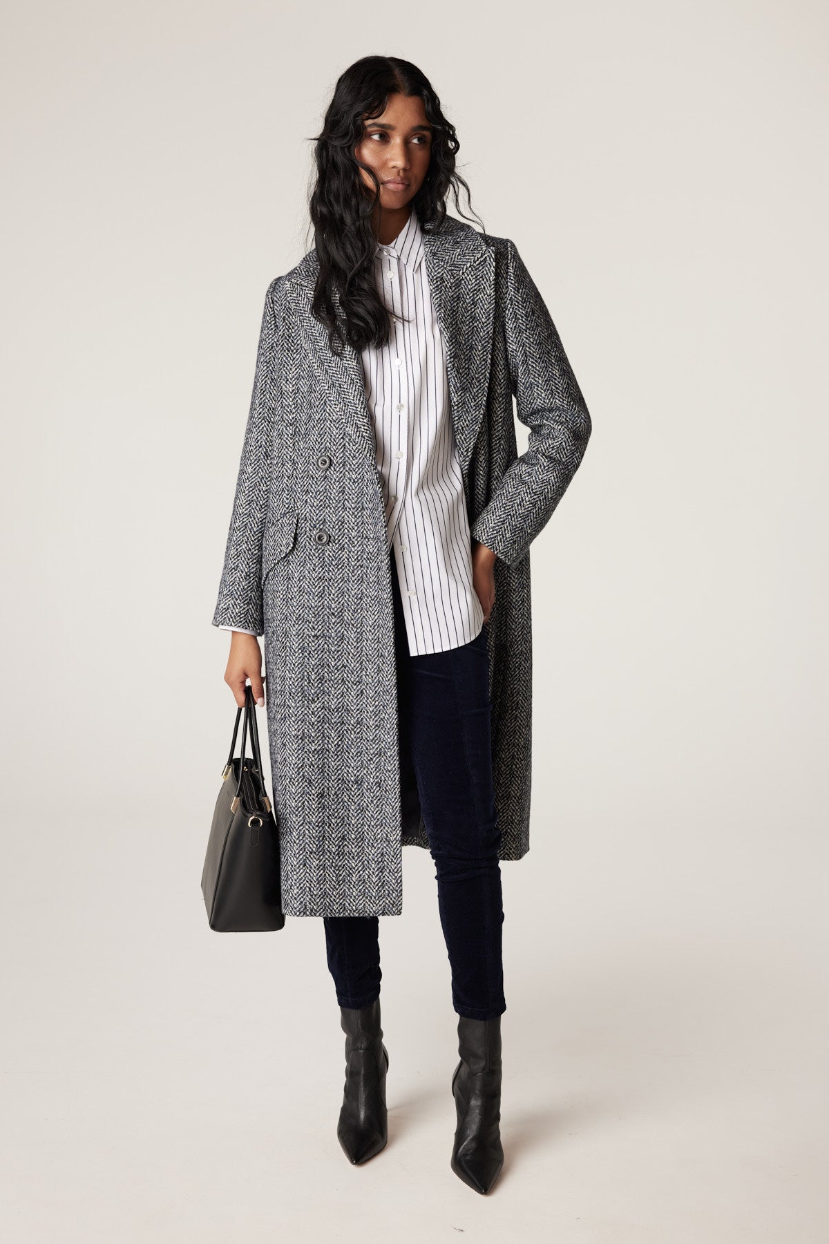 Shop Emma Herringbone Coat | Blue Herringbone - Cable Melbourne