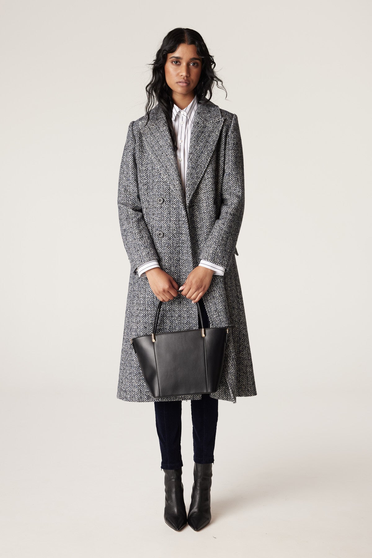 Shop Emma Herringbone Coat | Blue Herringbone - Cable Melbourne