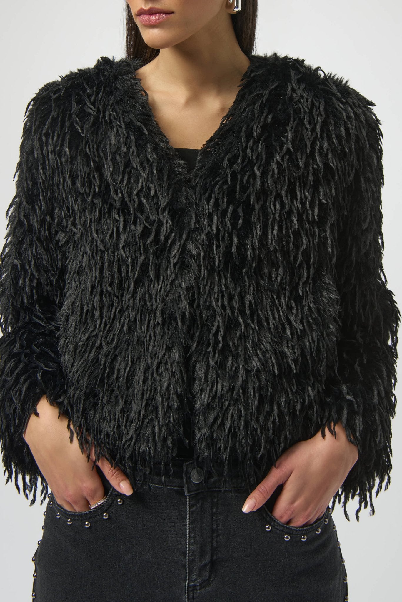 Shop Faux Fur Collarless Boxy Jacket - Joseph Ribkoff