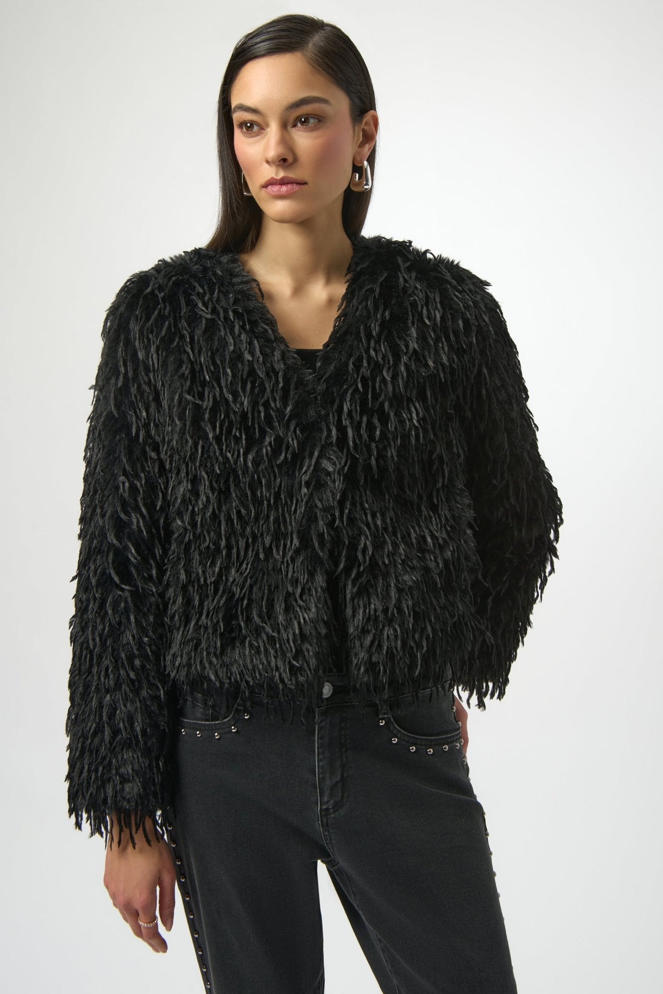 Shop Faux Fur Collarless Boxy Jacket - Joseph Ribkoff