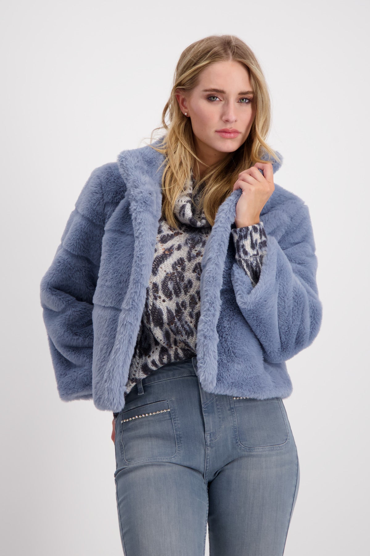 Shop Faux Fur Jacket | Smokey Blue - Monari