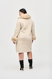 Shop Feather Yarn and Faux Fur Sweater Coat 243923 │ Champagne - Joseph Ribkoff