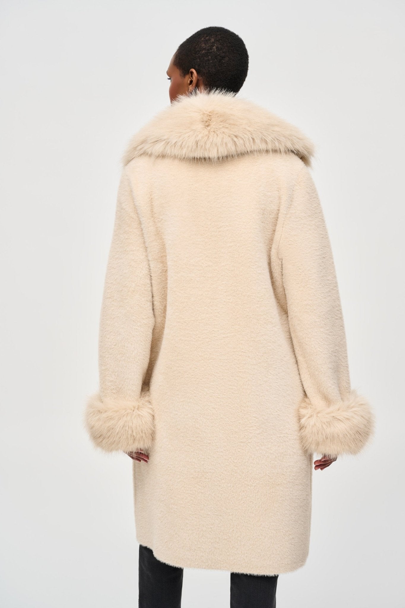 Shop Feather Yarn and Faux Fur Sweater Coat 243923 │ Champagne - Joseph Ribkoff