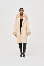 Shop Feather Yarn and Faux Fur Sweater Coat 243923 │ Champagne - Joseph Ribkoff