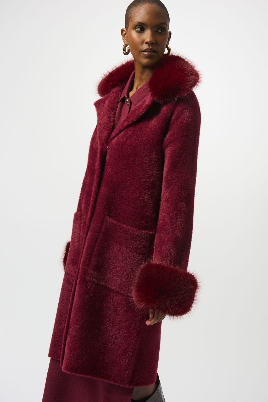 Shop Feather Yarn and Faux Fur Sweater Coat - Joseph Ribkoff