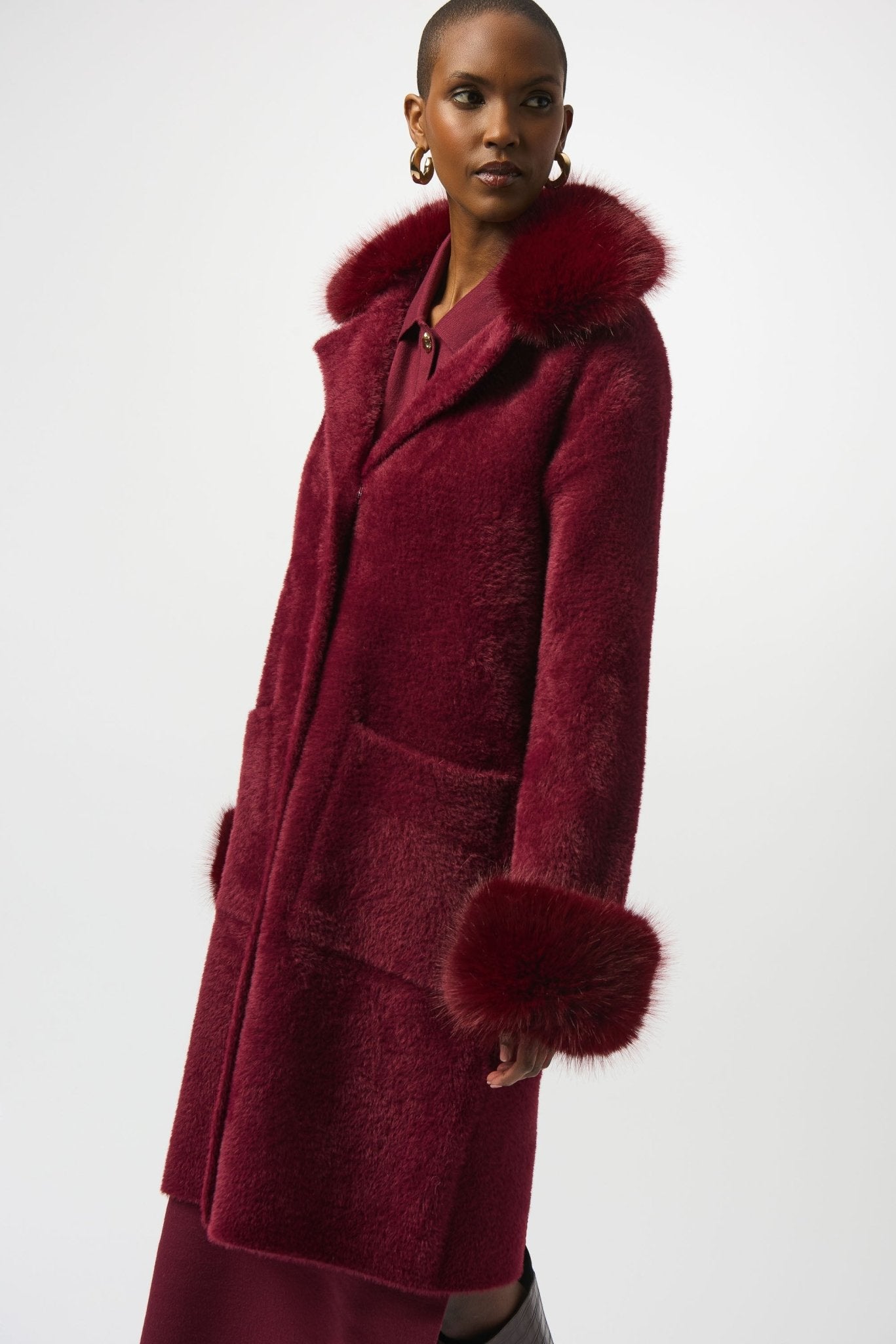 Shop Feather Yarn and Faux Fur Sweater Coat - Joseph Ribkoff