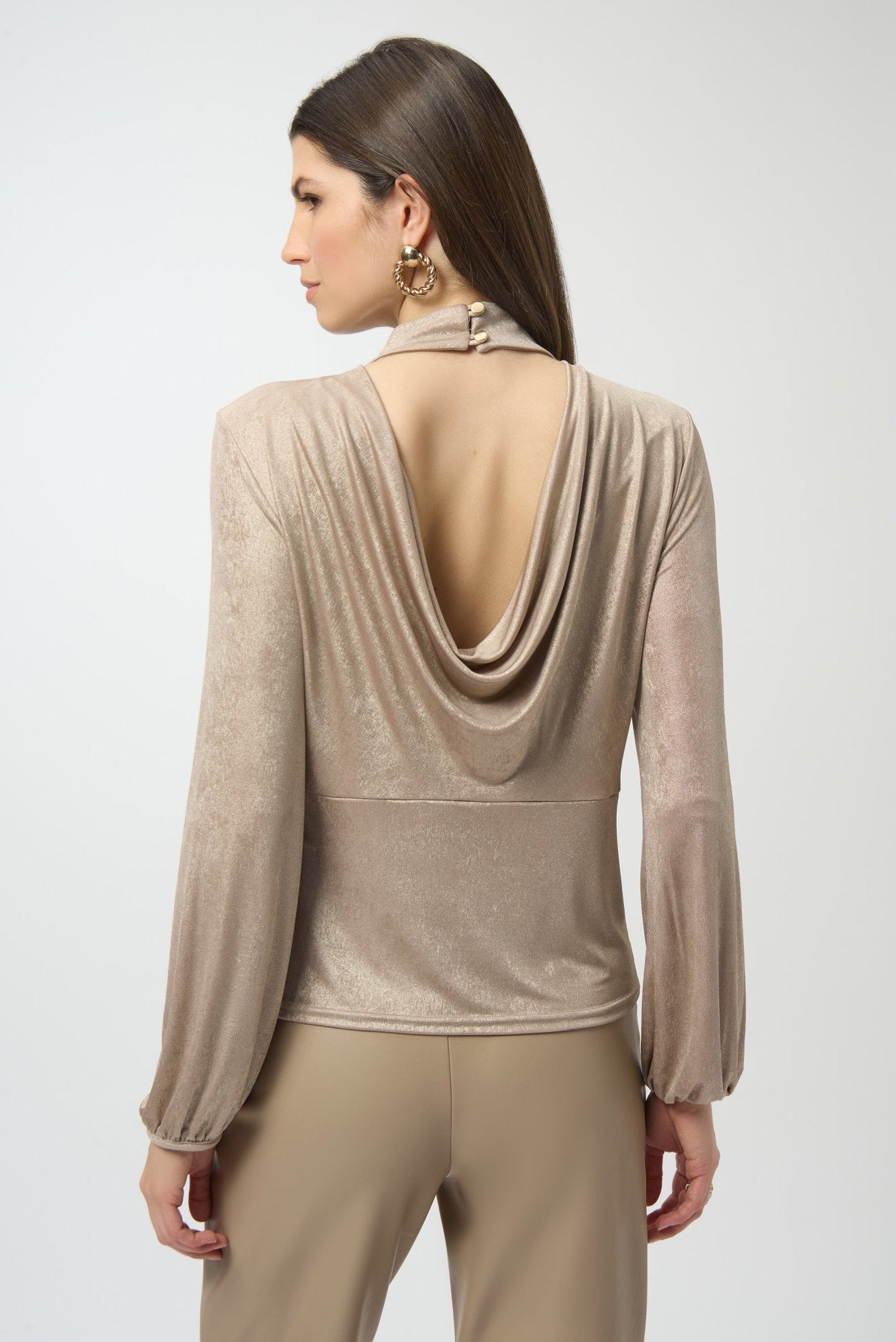 Shop Foiled Knit Mock Neck Fitted Top - Joseph Ribkoff