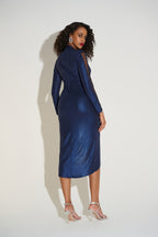 Shop Foiled Knit Wrap Dress With Mesh Sleeve Detail - Joseph Ribkoff