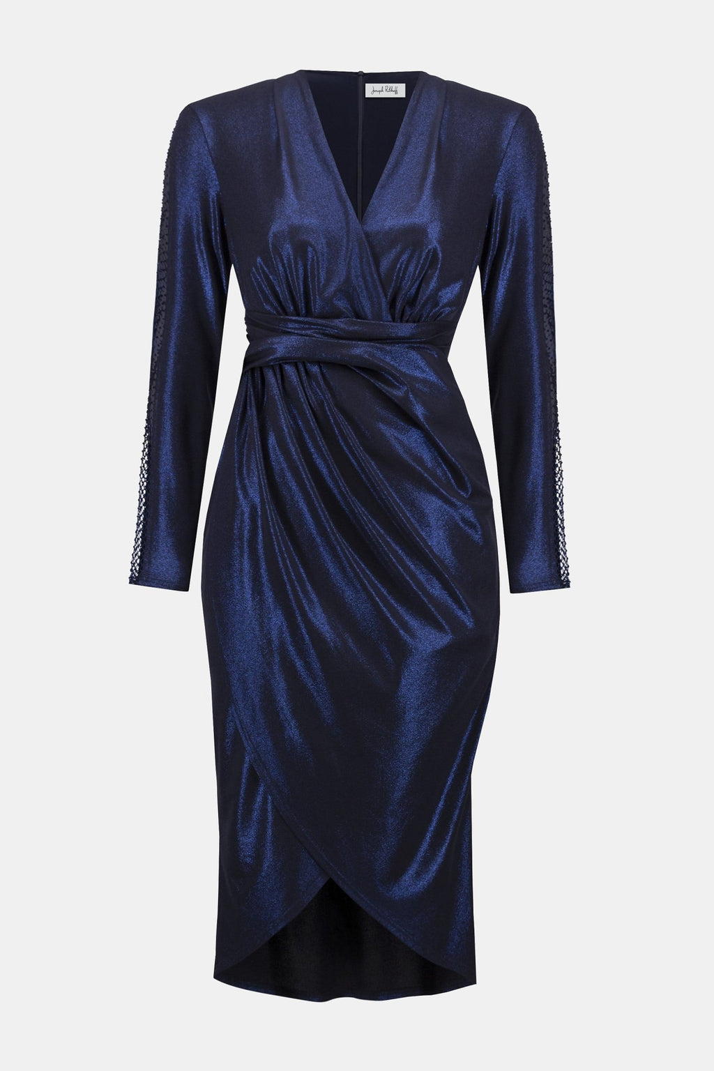 Shop Foiled Knit Wrap Dress With Mesh Sleeve Detail - Joseph Ribkoff