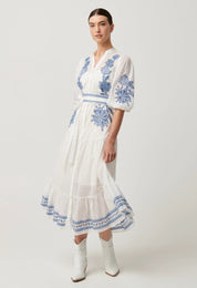 Shop Gabriette Embroidered Cotton Slub Dress in Milk - OnceWas