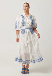 Shop Gabriette Embroidered Cotton Slub Dress in Milk - OnceWas